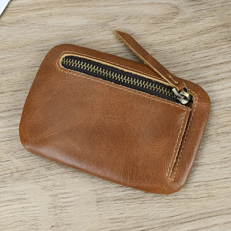 Aichashi Vintage Crazy Horse Leather Men Coin Purse Genuine Leather Zipper Coin Wallet Retro Key Holder Small Money Bag clutch bag