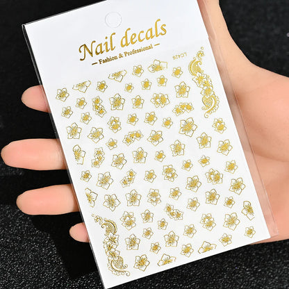 3D Gold Sun/Moon/Star Bronzing Nail Art Sticker 8*10cm Laser Star Moon Design Nail Decal Gold Silver Self-Adhesive Slider