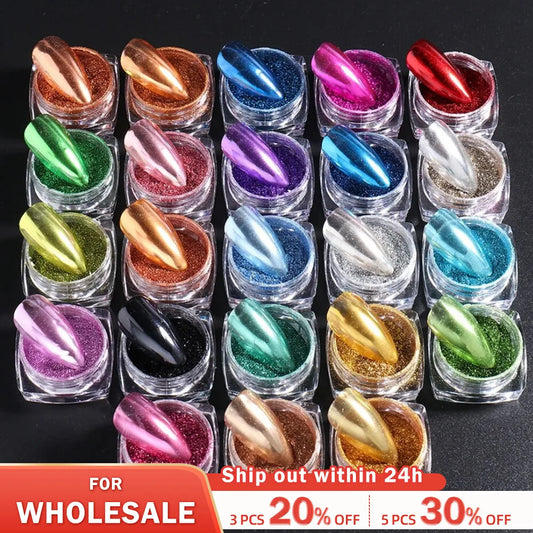 23 Colors Metallic Chrome Nail Powder Set Y2K Magic Mirror Gold Silver Decor Rubbing Glitter Pigment Flakes Manicure Accessories