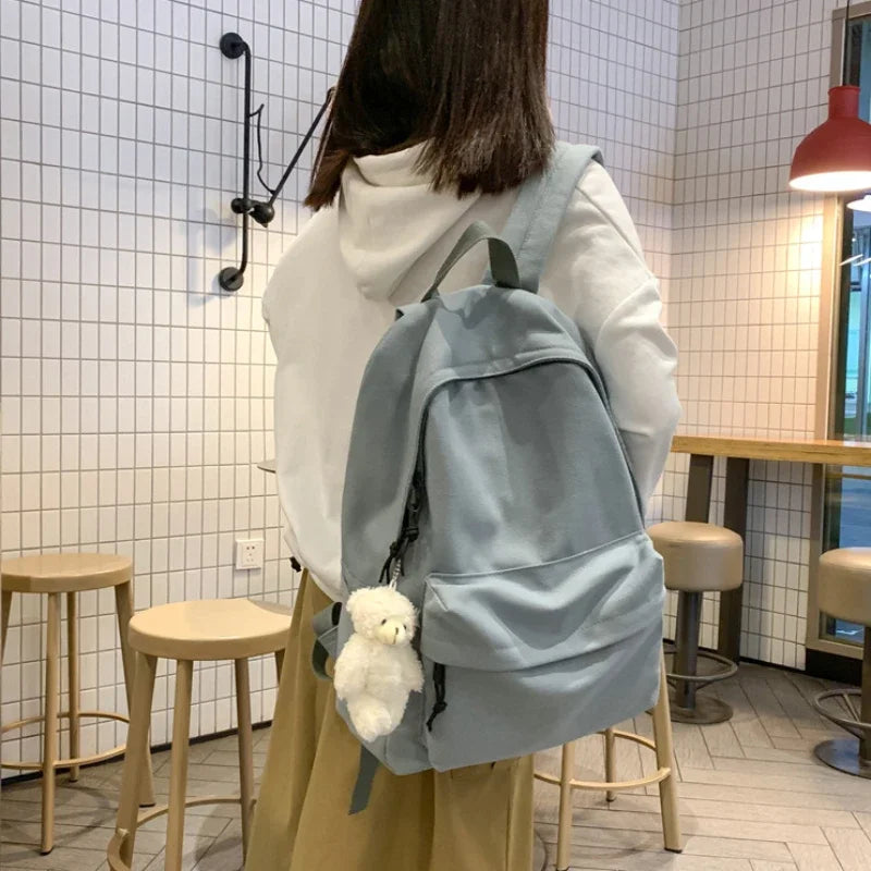 Aichashi BACK TO SCHOOL Backpack Canvas Women Backpack Solid Color Travel Backpack  New School Book Bag for Student Girls Boys School Backapck