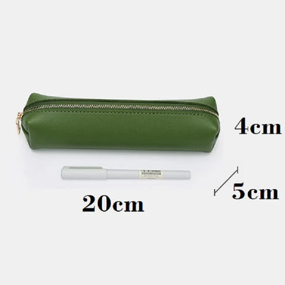 Aichashi BACK TO SCHOOL 20cm Long PU Leather Pencil Case for Girls Makeup Brush Bag Small Zipper Pouch for  Pens, Markers, Makeups, Change, Coins, Cigar