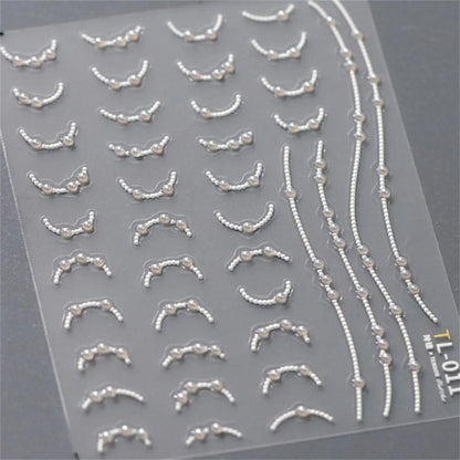 1pcs 5D Rhinestones Japanese Retro Wave Nail Art Stickers Gold Silver Self Adhesive Transfer Nail Decorations Slider Decals DIY