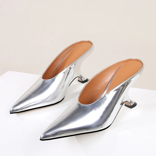 aichashi  -  Fashion Silvery Sequined Women Slingbacks Pumps Pointed Toe High Heels Wedding Prom  Ladies Shoes