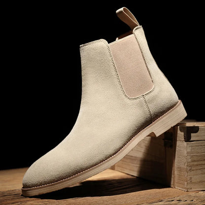 Aichashi Retro Man Chelsea Boots Classic Cowhide Suede Leather Men's Short Ankle Boot British Fashion Casual High-top Shoes