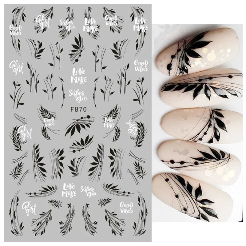 Aichashi 1PCS Black White Butterfly Laser Nail Stickers Y2K Nail Art Decoration Abstract Lines Bronzing Flowers Stickers For Nails