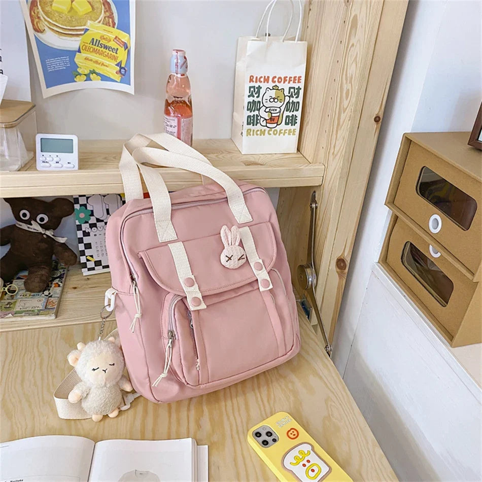 Aichashi Cute Large Capacity Tote Backpack Trendy Nylon Patchwork Shoulder School Book Bag for Teenage Girl Fashion Student Crossbody Sac