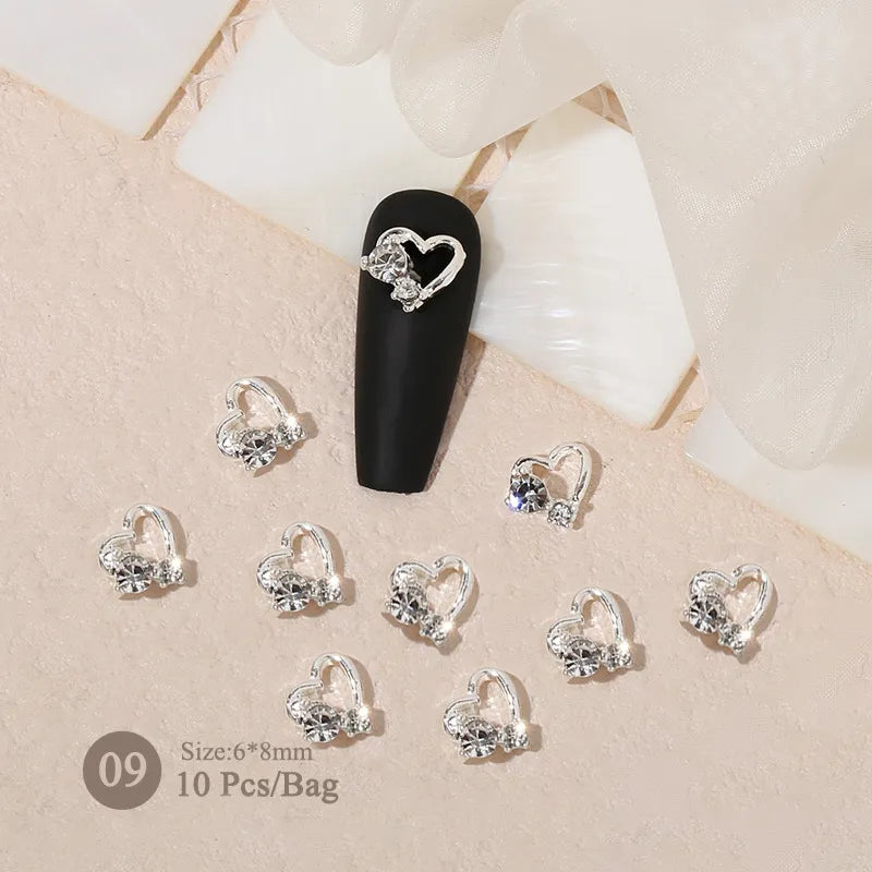 Aichashi 10pcs/bag Butterfly Shaped Nail Rhinestone Star Flower Nail Charm Silver Gold Alloy Nail Pearl Jewelry Accessories Nail Supplies