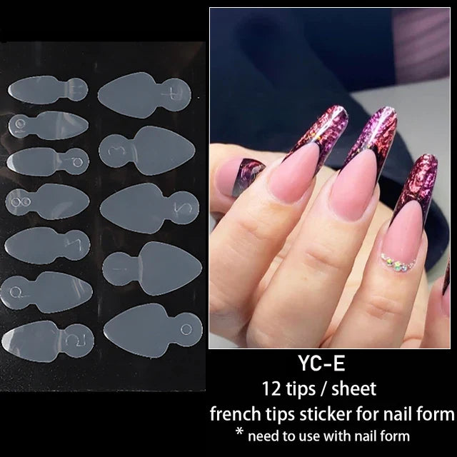 12pcs Dual Nail Forms Reusable Soft Silicone Pads Stencil French Forma Sticker Poly Nail Gel System Extension Nails Mold LEBYC-E