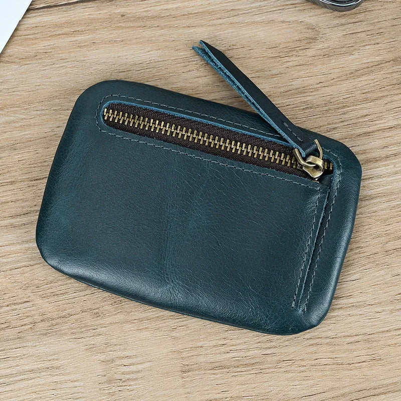 Aichashi Vintage Crazy Horse Leather Men Coin Purse Genuine Leather Zipper Coin Wallet Retro Key Holder Small Money Bag clutch bag