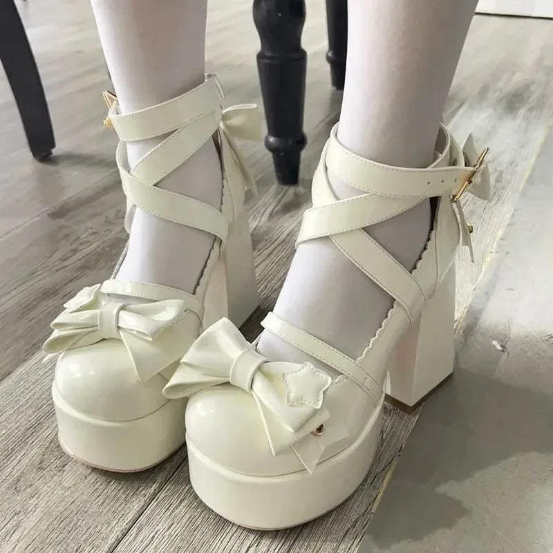 Aichashi 2024 New Sweet Vintage Mary Janes Shoes Women Star Buckle Lolita Kawaii Platform Shoes Female Bow-knot Cute Designer Shoes