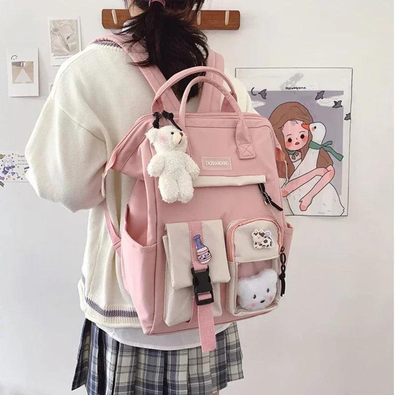 Aichashi BACK TO SCHOOL Women Candy Color Laptop Backpacks Cute Kawaii High School Bags for Teenage Girl Japanese Travel Camping Backpack