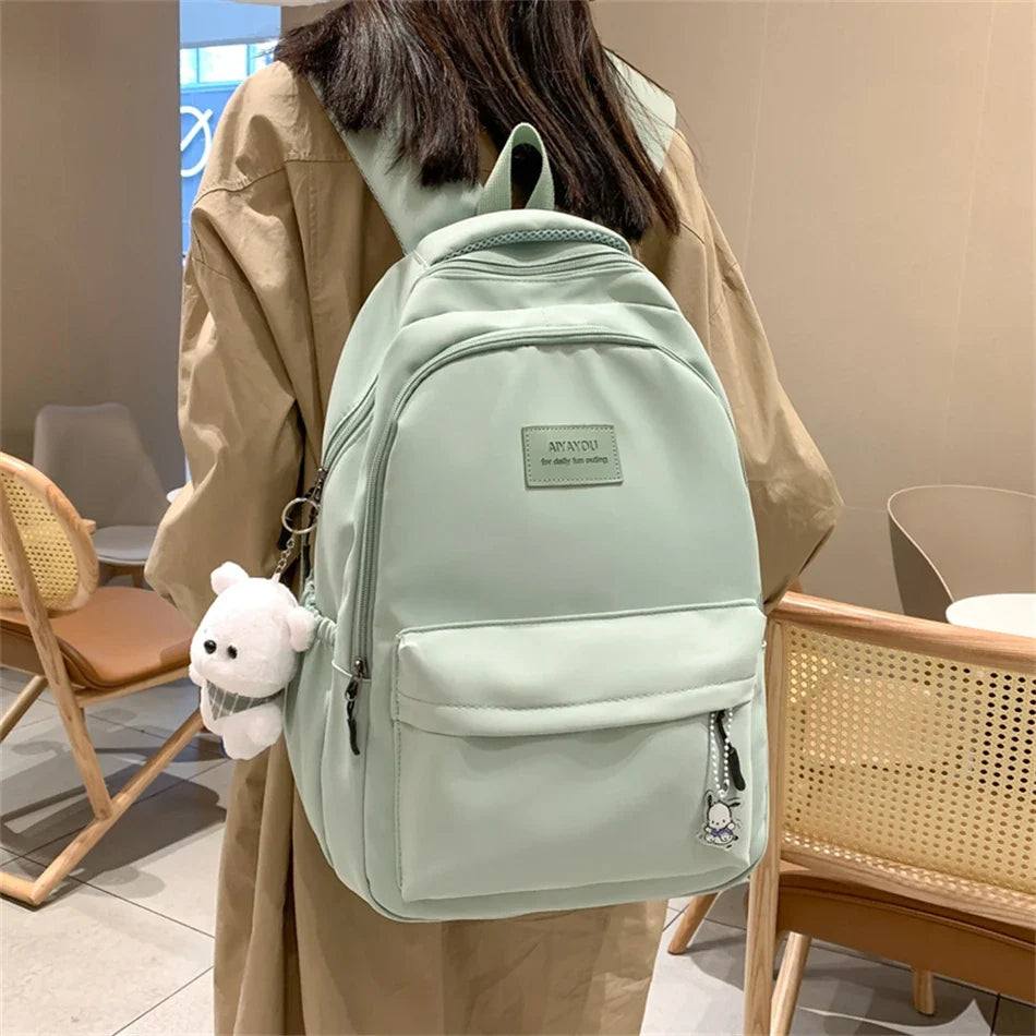 Aichashi BACK TO SCHOOL Fashion Waterproof Backpack New Women Bagpack Nylon Solid Color Bagpacks for Teenage Girl School Bags Mochilas Rucksacks Bookbag