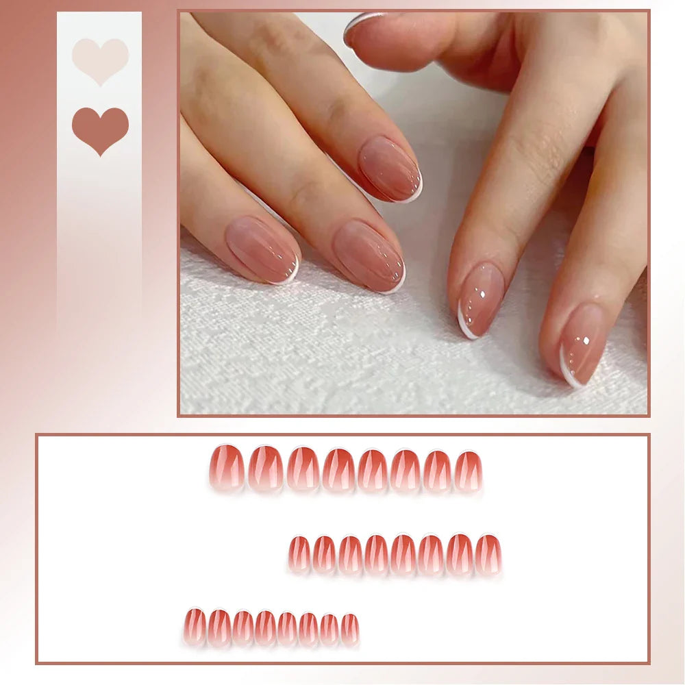 24PCS Sweet Strawberry Press on Nails French Pearl Design Almond False Nails Girl Gifts Detchable Full Cover Fake Nail Patches