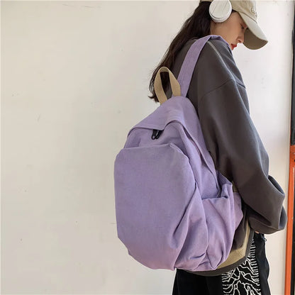 Aichashi BACK TO SCHOOL New Japanese Solid Colour Schoolbag Korean Student Canvas Backpack Large Capacity Double Shoulder Bag for Women Travel Backpack