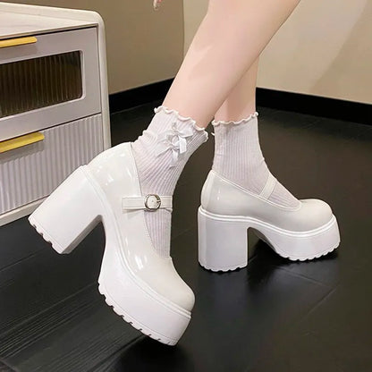 aichashi  -  Retro Chunky Platform Pumps Women New Buckle Strap Super High Heels Mary Jane Shoes Woman Goth Thick Heeled Party Lolita Shoes