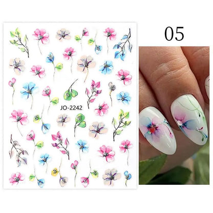 Aichashi 3D Laser Sakura Flower Nail Sticker Aurora Decals Glitter Star Butterfly Floral Adhesive Sliders Cherry Blooming Manicure