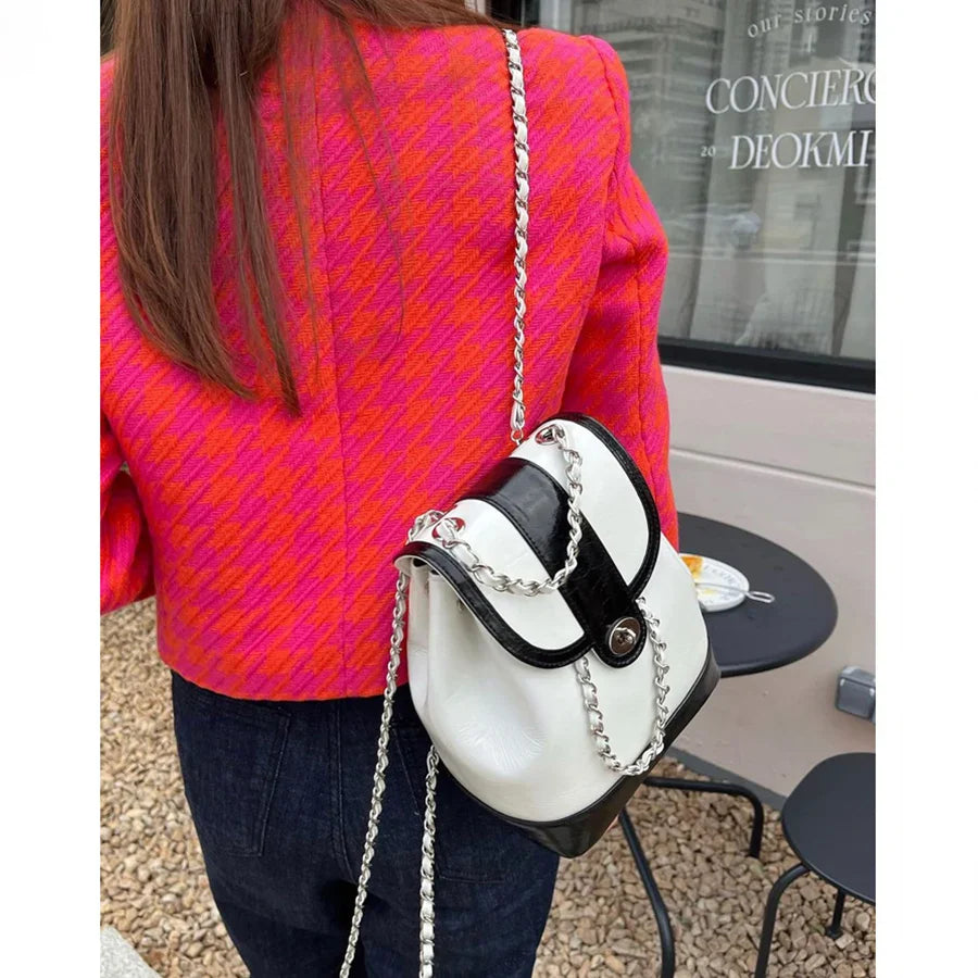 Aichashi BACK TO SCHOOL Women Korea Autumn Winter Mini Chains Backpack Female Ins Student Oil Wax Leather Shoulder Bag Travel Bagpack Black Rucksack Sac