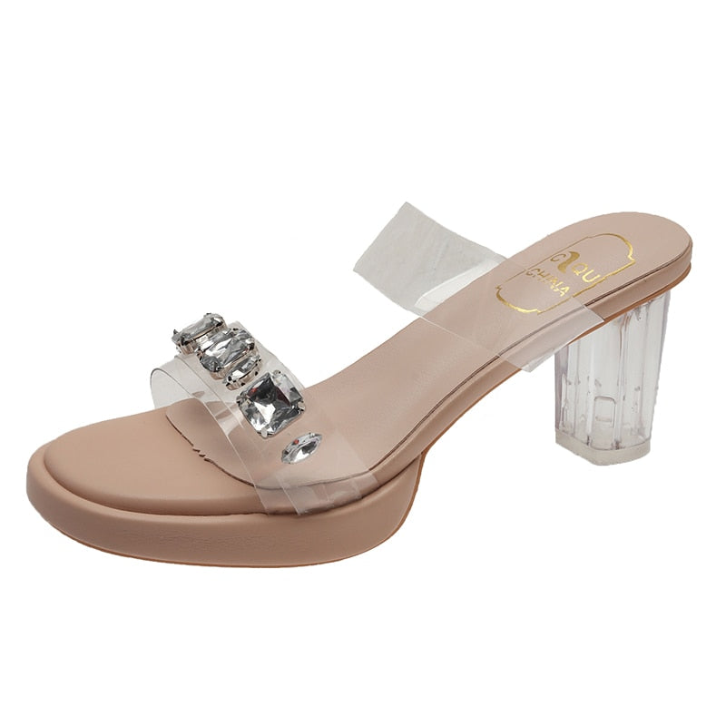 Aichashi Chunky Platform High Heels Sandals Women Summer Shiny Crystal Transparent Pvc Sandals Woman Clear Thick Heeled Party Shoes