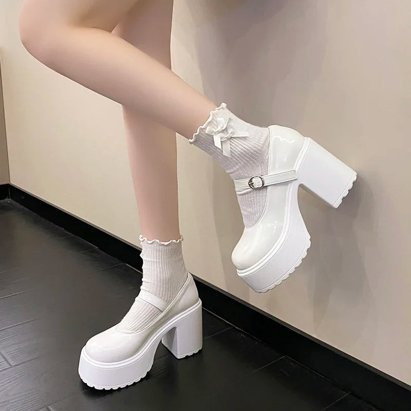 aichashi  -  Fashion White Platform Pumps for Women Super High Heels Buckle Strap Mary Jane Shoes Woman Goth Thick Heeled Party Shoes Ladies