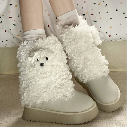 aichashi  -  Winter Warm Plush Women Snow Boots Fashion Cute Short Botas Casual Outdoor Platform Flats Cotton Shoes