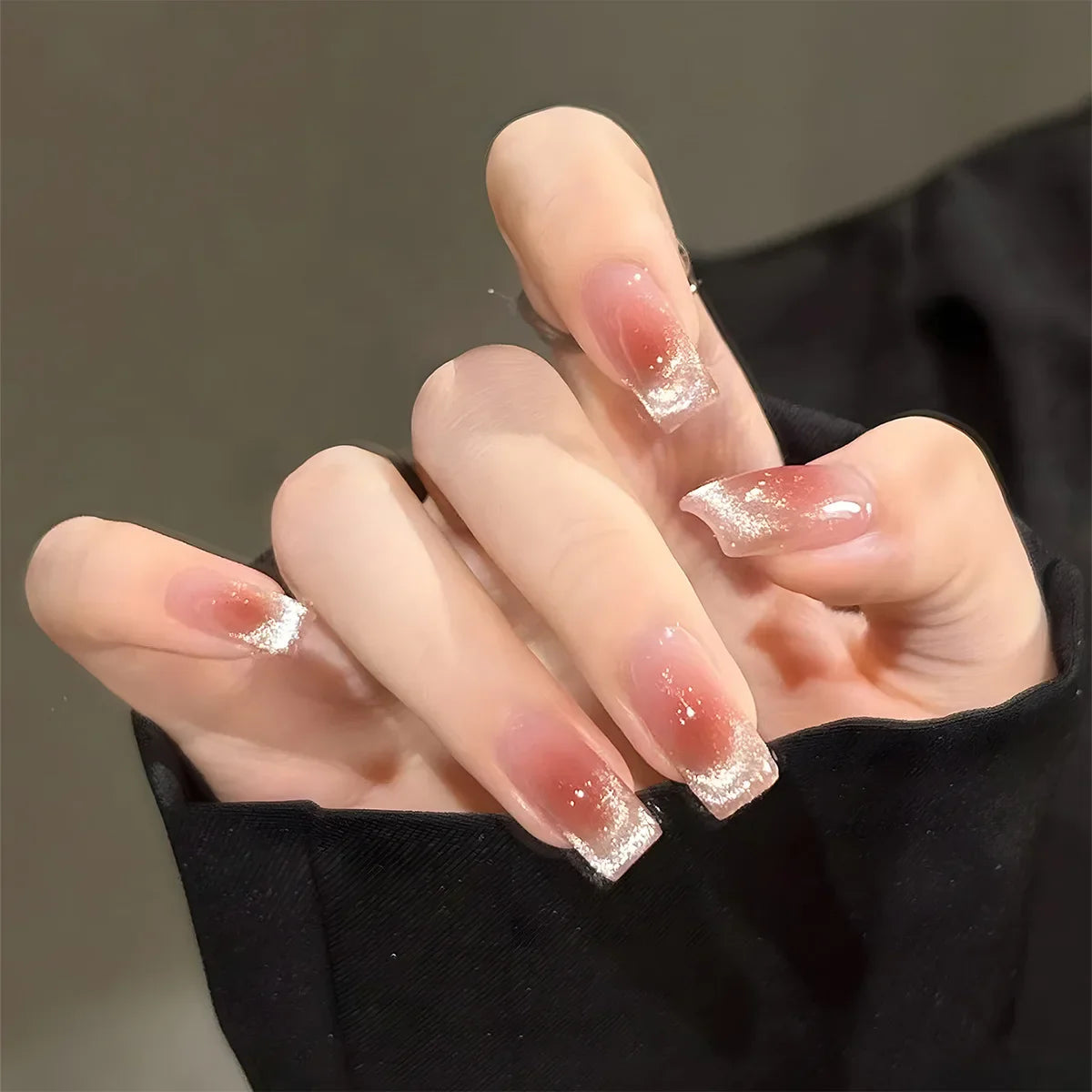 24pcs/box Cat Eye Phototherapy Nail Patch Wearable Fake Nail Short False Nail Wedding For Winter Autumn wearable full cover