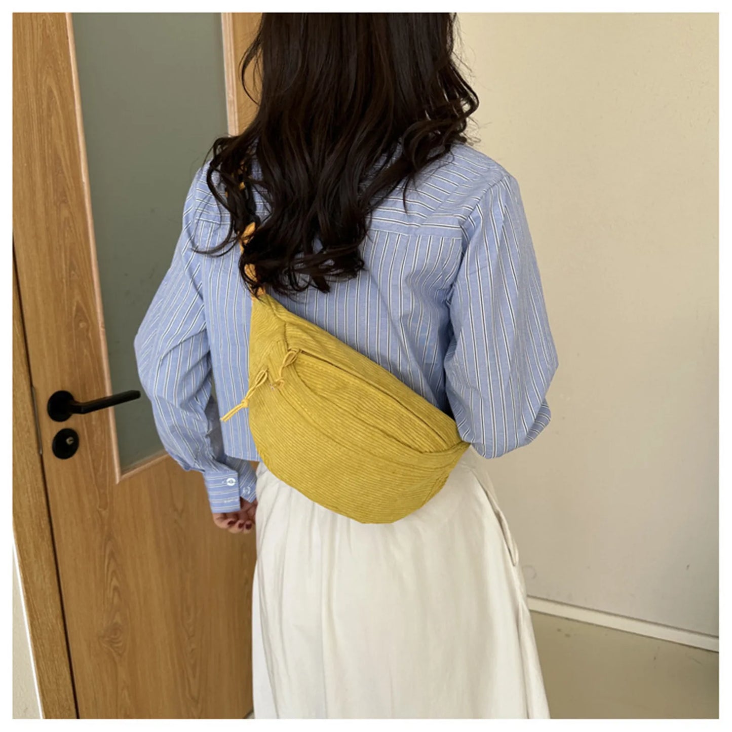 Aichashi BACK TO SCHOOL Corduroy Women Waist Packs with Zipper Ladies Shoulder Crossbody Bag Fashion Casual Travel Fanny Pack Female Adjustable Bag