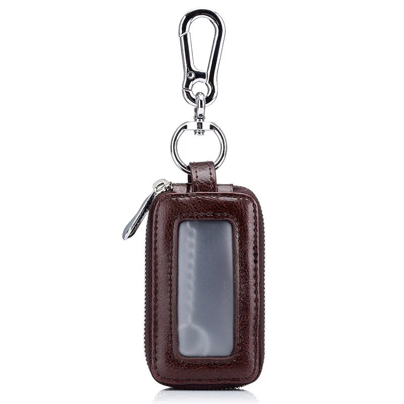 Car Key Chain, Universal Car Auto Split  Leather 2 Zipper Key Case Holder Storage Bag  For  Man