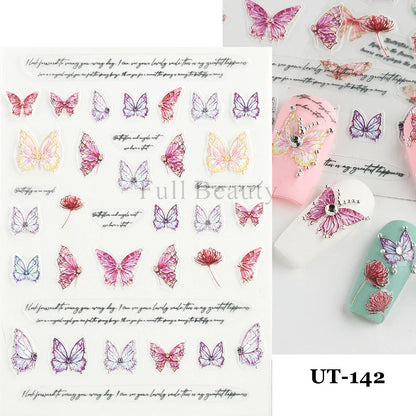 Aichashi 5D Embossed Nail Stickers Flowers Bird Geometric Lines Gold Frame Floral Nail Decals Cherry Blossom Y2K Manicure Decor