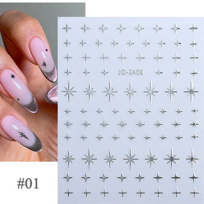 Aichashi 3D Laser Sakura Flower Nail Sticker Aurora Decals Glitter Star Butterfly Floral Adhesive Sliders Cherry Blooming Manicure