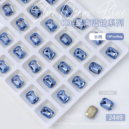 10pcs/bag K9 Diamond Nails Art Decoration Special Shaped Rhinestones for Nails Heart Light Blue DIY Nail Design