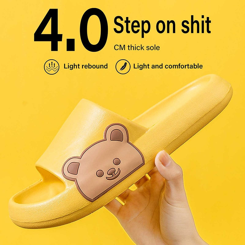 Aichashi Bear Slippers Women Summer Flip Flops Cute Cartoon Shoes For Woman Indoor Outdoor Wear Soft Thick Beach Sandals Couple Slides