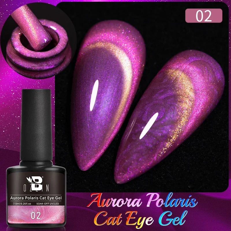 Aichashi 7.5ml Double Light Reflective Magnetic Gel Sparkling Rainbow Soak Off Semi Permanent Nail Art Disco Flashing Cat Eye Gel