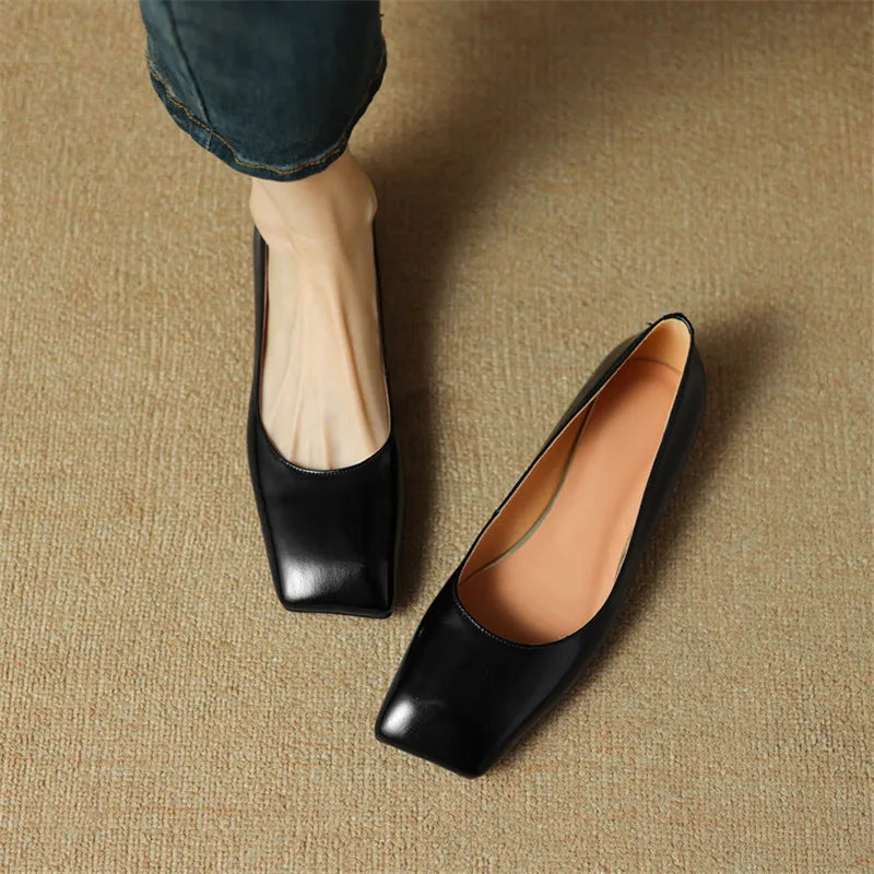 Aichashi New Spring Sheepskin Women Shoes Square Toe Women Pumps Ballet Shoes for Women Zapatos De Mujer Concise Low Heels Ladies Shoes