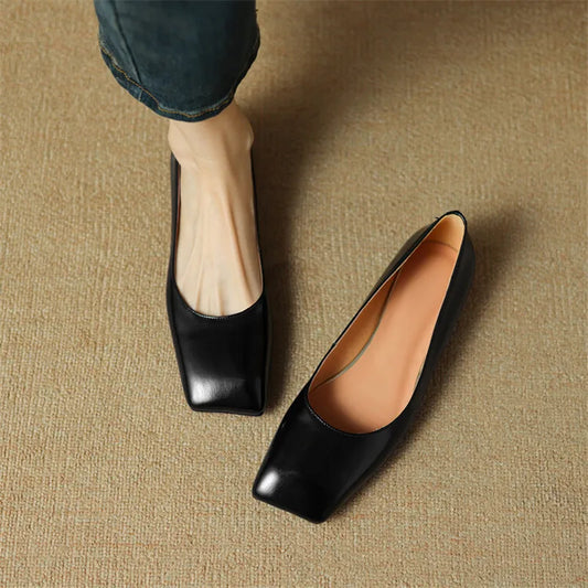 Aichashi New Spring Sheepskin Women Shoes Square Toe Women Pumps Ballet Shoes for Women Zapatos De Mujer Concise Low Heels Ladies Shoes