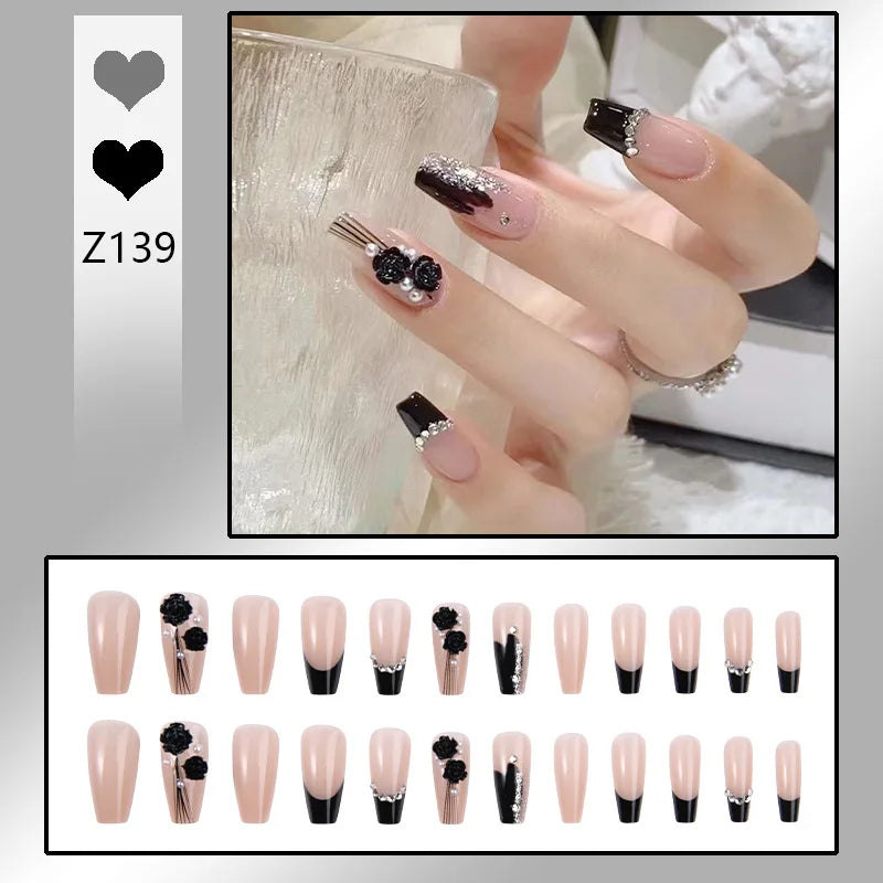 24pcs/box Fake Nails Short Detachable Finished Fingernails Ballet Wearable False Nails press on Square Head Full Cover Nails Tip