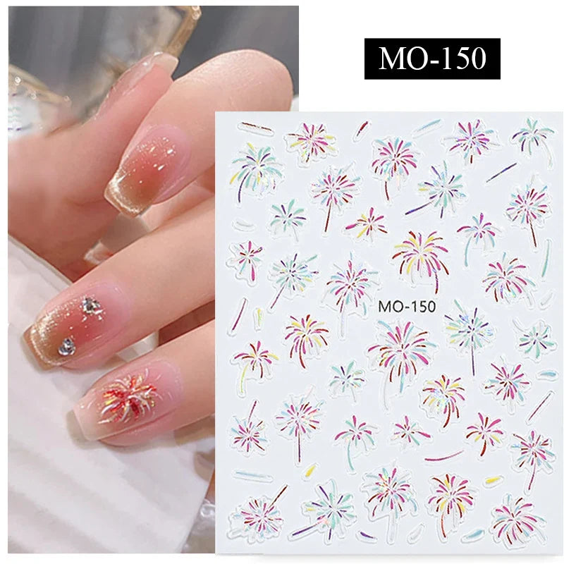 Aichashi 3D Laser Sakura Flower Nail Sticker Aurora Decals Glitter Star Butterfly Floral Adhesive Sliders Cherry Blooming Manicure