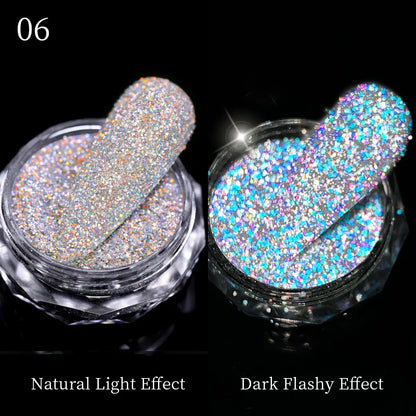 Aichashi Nail Glitter Powder Shiny Aurora Laser Metallic Rubbing Dust Chrome Powder Gold Silver Pigment DIY Decoration Nails Accessories