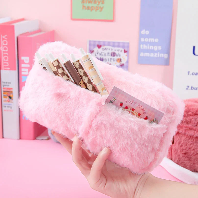 Aichashi BACK TO SCHOOL Large Capacity Pencil Case Kawaii Stationery Pen Case Estuches Escolares Plush Pencil Pouch School Supplies Trousse Pencilcase