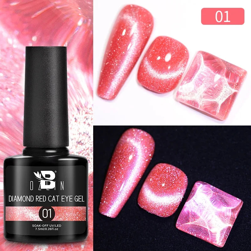 Aichashi 7.5ml Double Light Reflective Magnetic Gel Sparkling Rainbow Soak Off Semi Permanent Nail Art Disco Flashing Cat Eye Gel