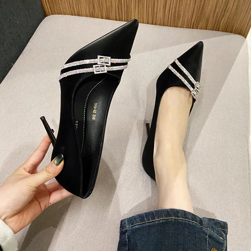 aichashi  -  Branded Pumps Casual Heels Big Size Shoes Woman Slip On Sexy Sandals Footwear Lace-Up Shallow Mouth Pointed Wedge Work Dres