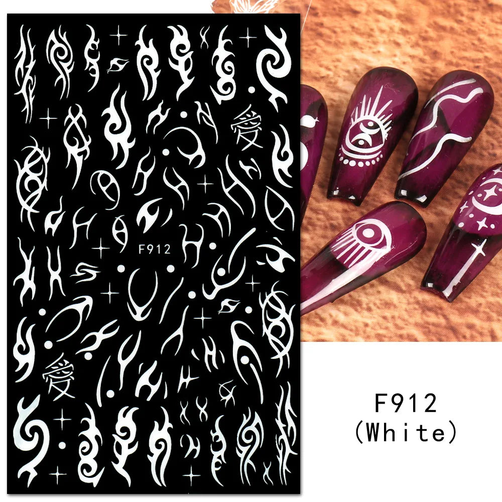 Aichashi 1PCS 3D Black and White Nail Art Stickers Nail Art Decoration Star Moon Butterfly Nail Decal Color Snake Sticker Manicure