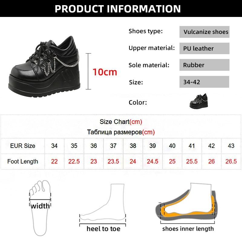 Aichashi Metal Chain Punk Gothic Shoes Woman Thick Bottom High Wedge Sneakers for Women New Black Chunky Platform Y2K Uniform Shoes