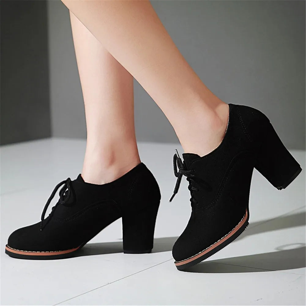 aichashi  -  High Quality New Suede Square Heel Women Pumps Fashion Elegant Ladies Autumn High Heels Office Shoes Work Shoes Plus Size 32-43