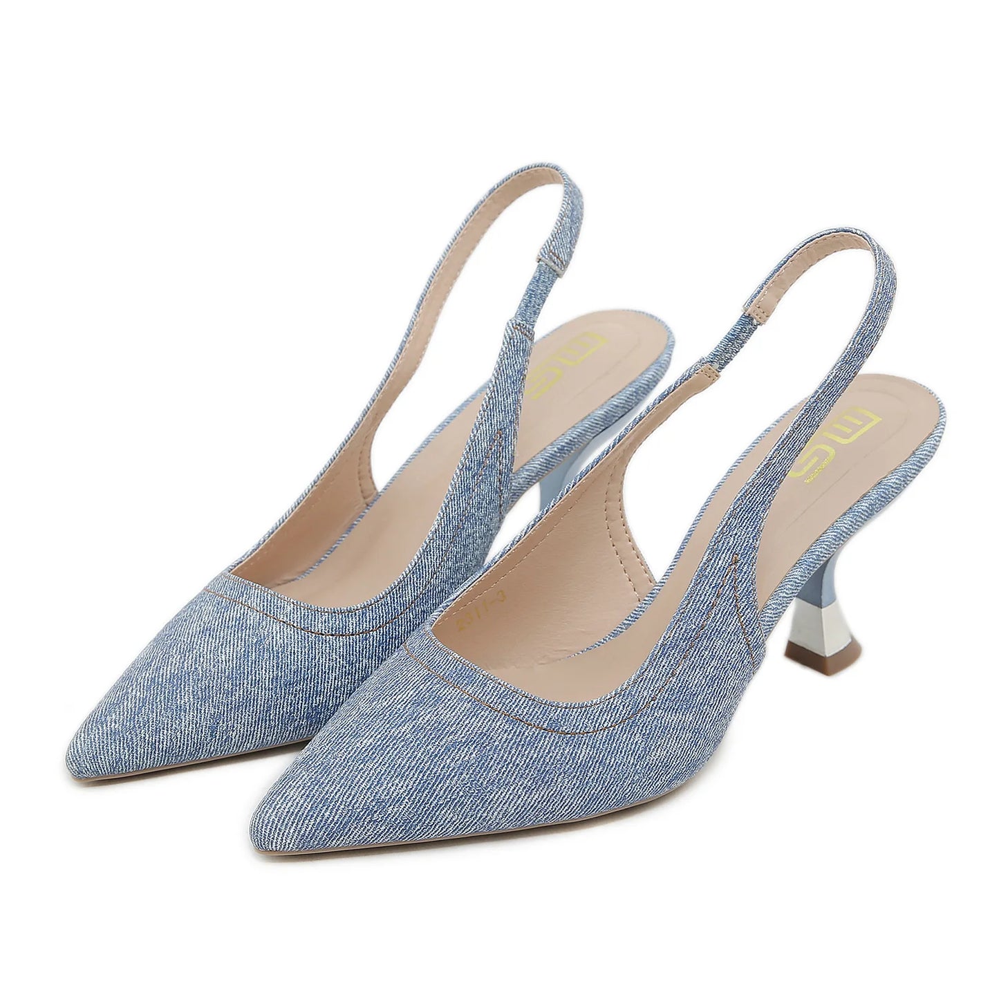 aichashi  -  Fall New Jeans High Heels Blue Pointed Pumps Brand Designer Shoes Office Elegant Women's Shoes Shallow Mule Shoes Women Heels