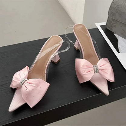 aichashi  -  Women Pumps Fashion Butterfly-knot Pointed Toe PVC Transparent High Heels Sandals Summer Wedding Banquet Female Mules Shoes