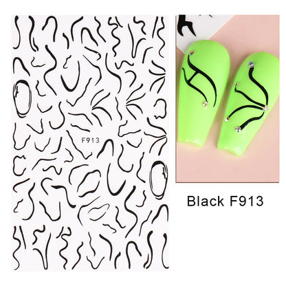 Aichashi 1PCS Black White Butterfly Laser Nail Stickers Y2K Nail Art Decoration Abstract Lines Bronzing Flowers Stickers For Nails