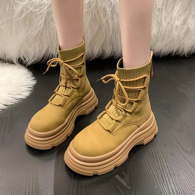 aichashi  -  Shoes for Women Cross-tied Women's Boots Fashion Back Zip Casual Boots Women New Round Toe Ankle Boots Shoes Female zapatos