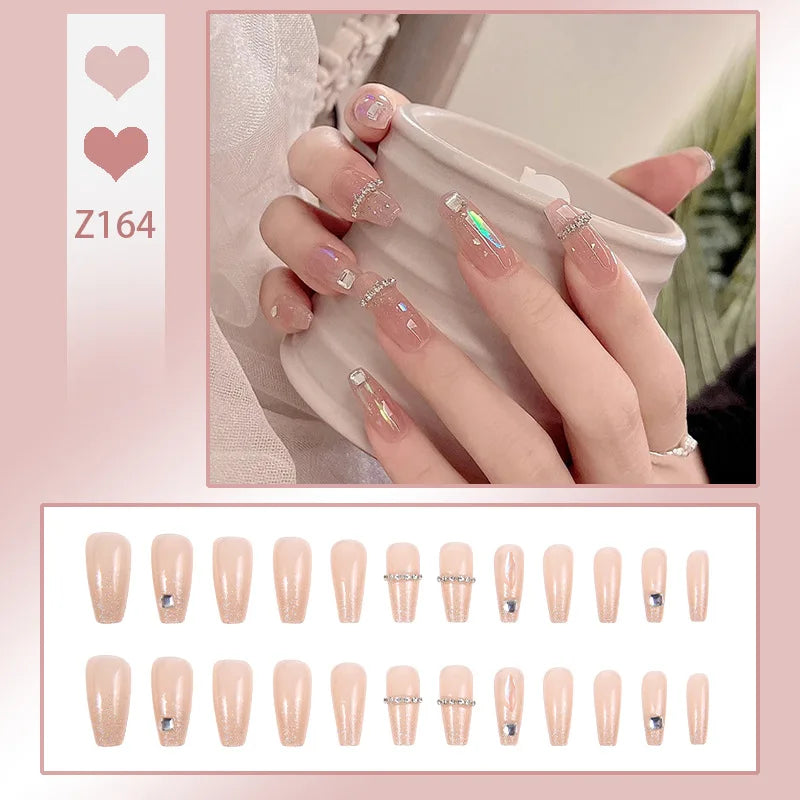 24pcs/box Fake Nails Short Detachable Finished Fingernails Ballet Wearable False Nails press on Square Head Full Cover Nails Tip