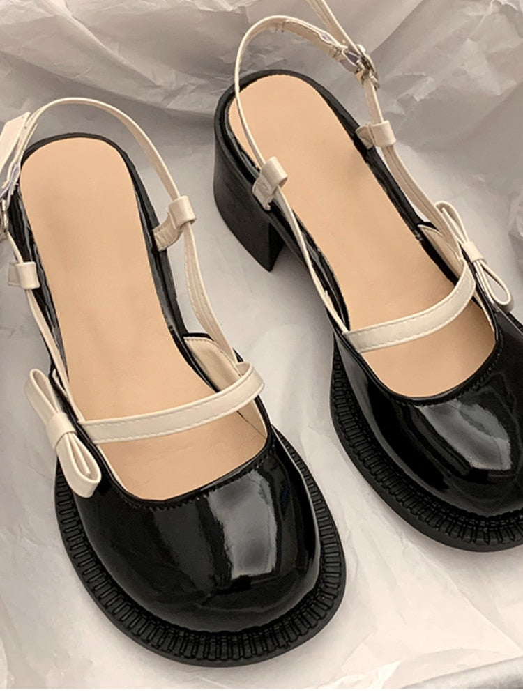 Aichashi Mary Janes Platform Shoes Buckle Bow Round Toe Sweet Shoes Lolita Hollow Fairy Elegant Sandals Shoes Woman Casual Summer