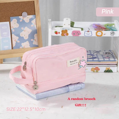 Aichashi BACK TO SCHOOL Macaron Pencil Case Double layer Large Capacity pencil bag Cute Back to School Stationery Supplies Schools & Offices